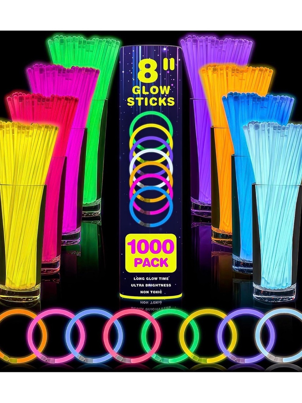1000-Pack 8" Assorted Glow Sticks for Parties - Multicolor